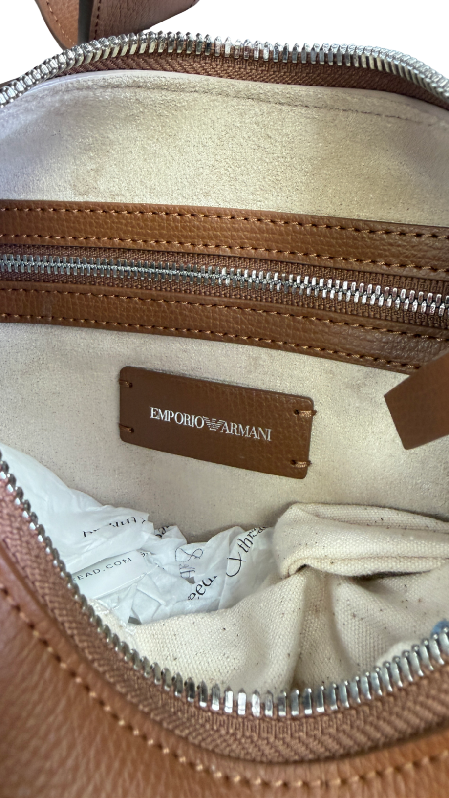 EMPORIO ARMANI 24/7 Mini Handbag In Tan Brown Grained Cow Leather Lion One Size