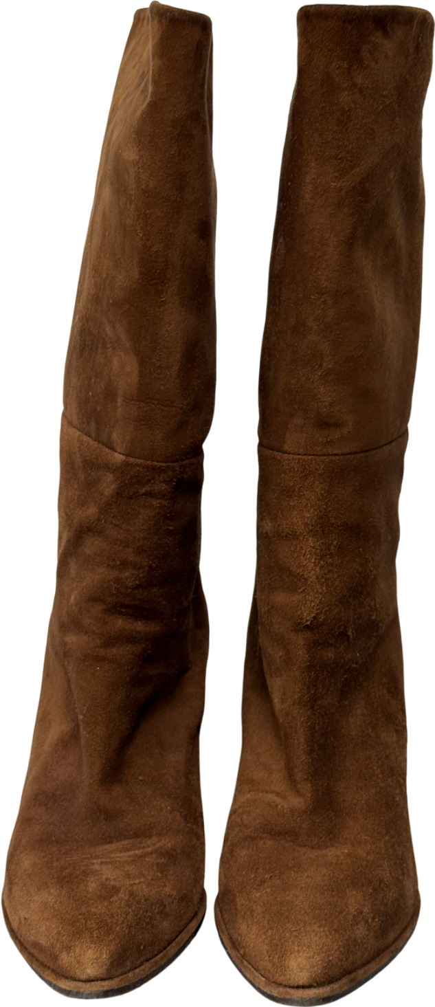 Stuart Weitzman Straighten” Brown Suede 4.5” Block Heeled Boots Us9.5 UK 7 EU 40 👠