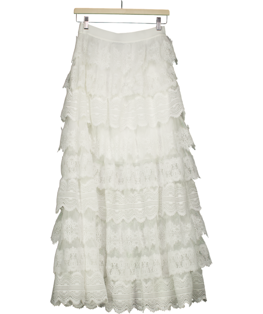 All Saints White  Lizi Tiered Lace Maxi Skirt UK 8