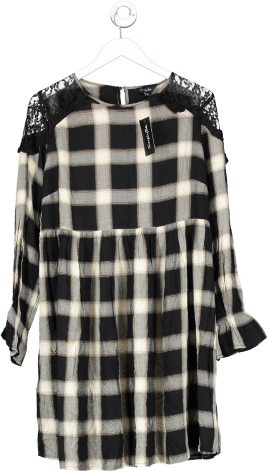 SimplyBe Grey Plaid Long Sleeve Mini Dress With Lace Detail UK 16