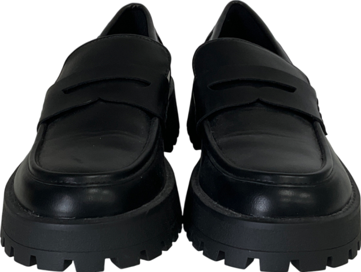 PrettyLittleThing Black Round Toe Trim Loafers UK 6 EU 39 👠