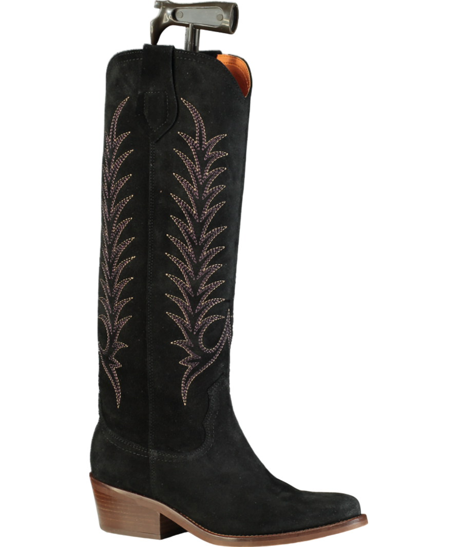 Penelope Chilvers Black Embroidered Suede Ladies Cowboy Boot UK 5 EU 38 👠