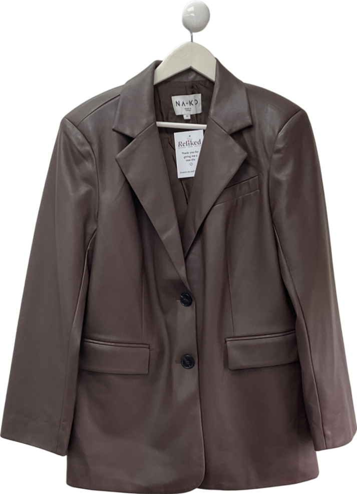 NA-KD Brown Contrast Seam Blazer UK XS
