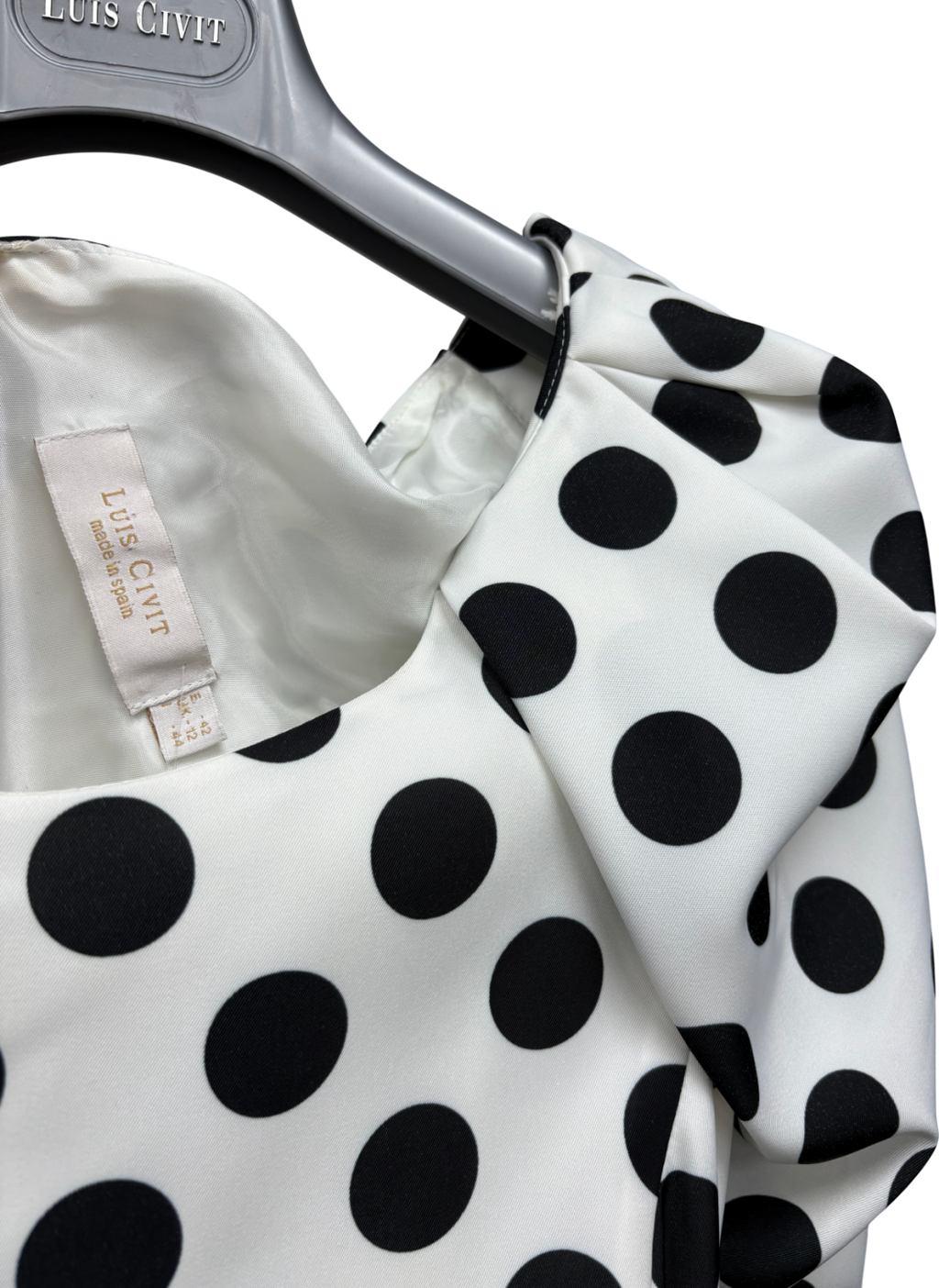 Luis Civit White Polka Dot Midi Dress UK 12