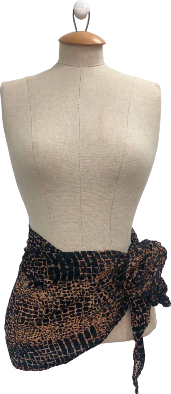 PRETTYLITTLETHING Black/Brown Animal Print Wrap Skirt M