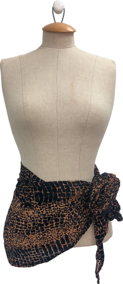 PRETTYLITTLETHING Black/Brown Animal Print Wrap Skirt M