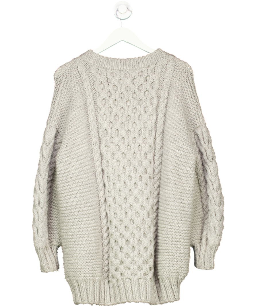 I Love Mr. Mittens Hand Made Grey Chunky Cable Knit Sweater UK M/L