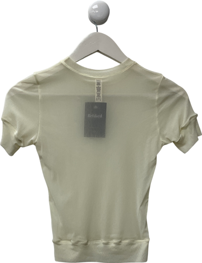 SKIMS Cream Summer Mesh Cropped Stretch-woven T-shirt UK S