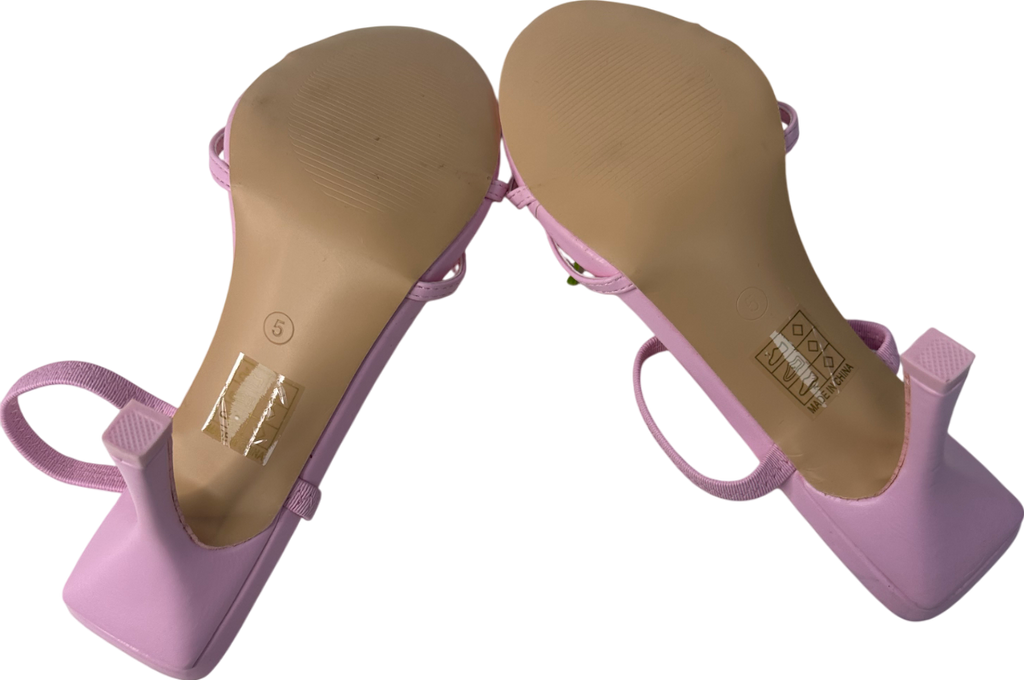 Public Desire Cherish Pink Square Toe Cherry Detail Sling Back Heels UK 5 EU 38 👠