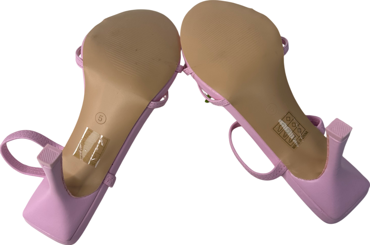 Public Desire Cherish Pink Square Toe Cherry Detail Sling Back Heels UK 5 EU 38 👠