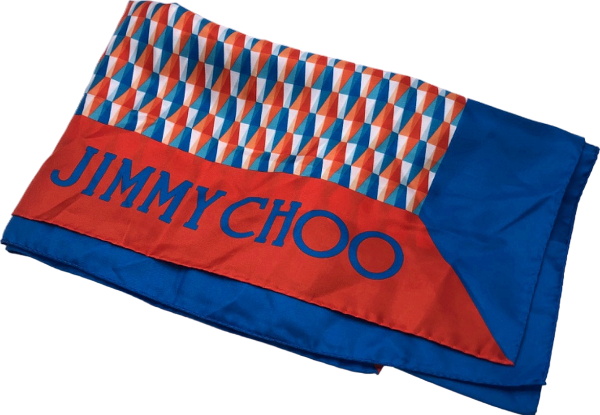 Jimmy Choo Red and Blue Geometric Print Silk Scarf