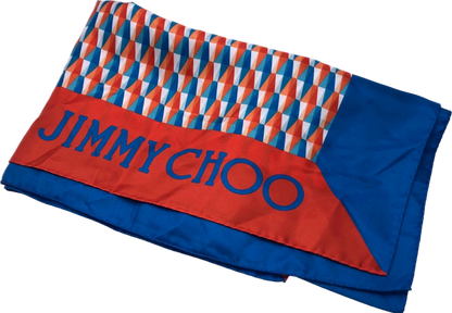 Jimmy Choo Red and Blue Geometric Print Silk Scarf