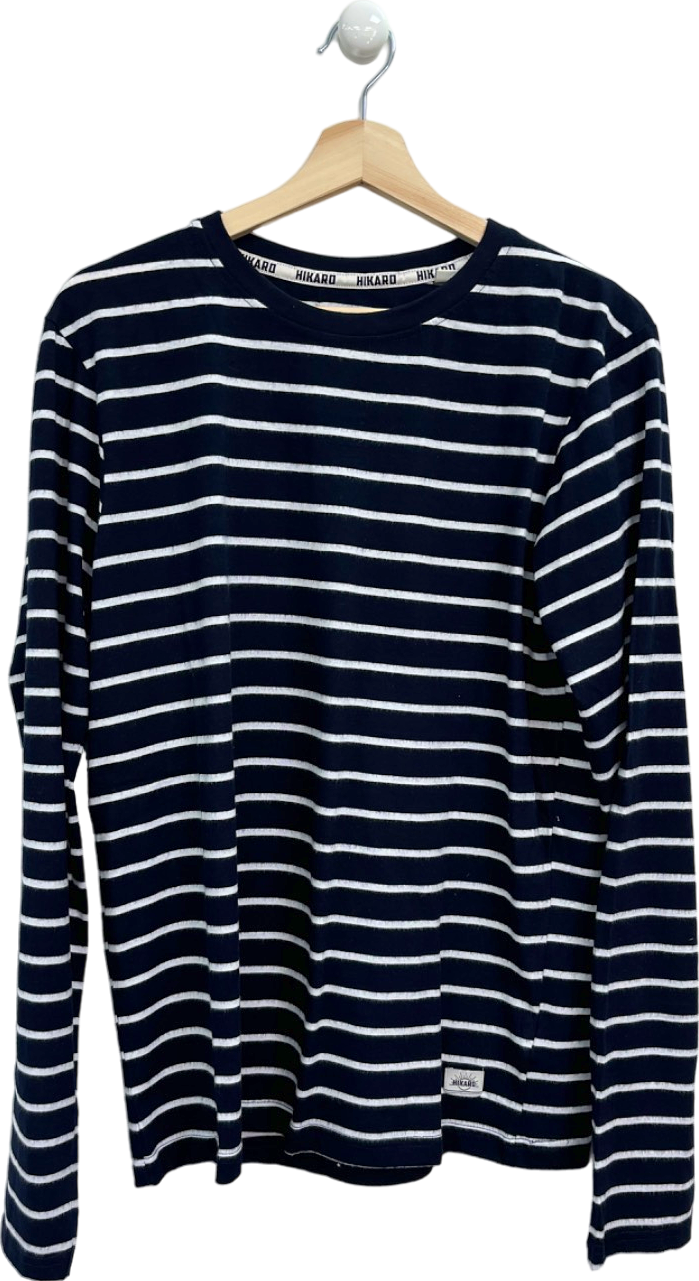 Hikaro Navy Blue Striped Long Sleeve T-Shirt UK  M