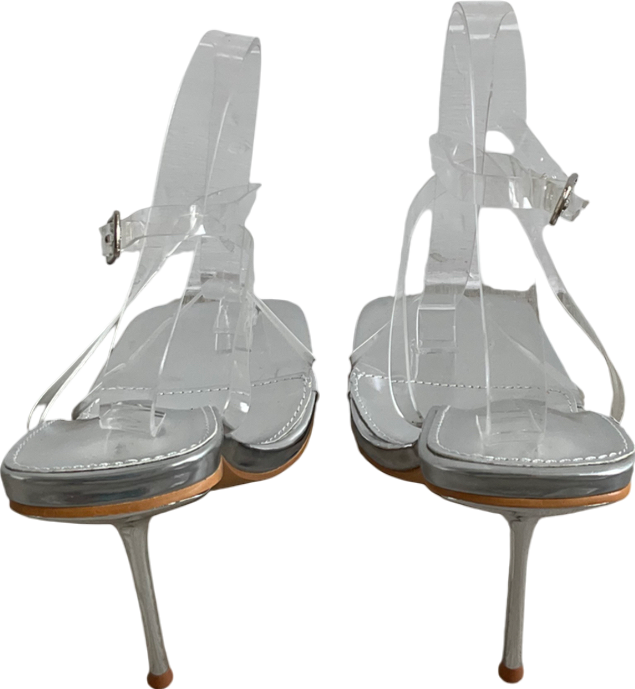 Public Desire Metallic Strappy Barely There Stiletto Heeled Sandals UK 6 EU 39 👠