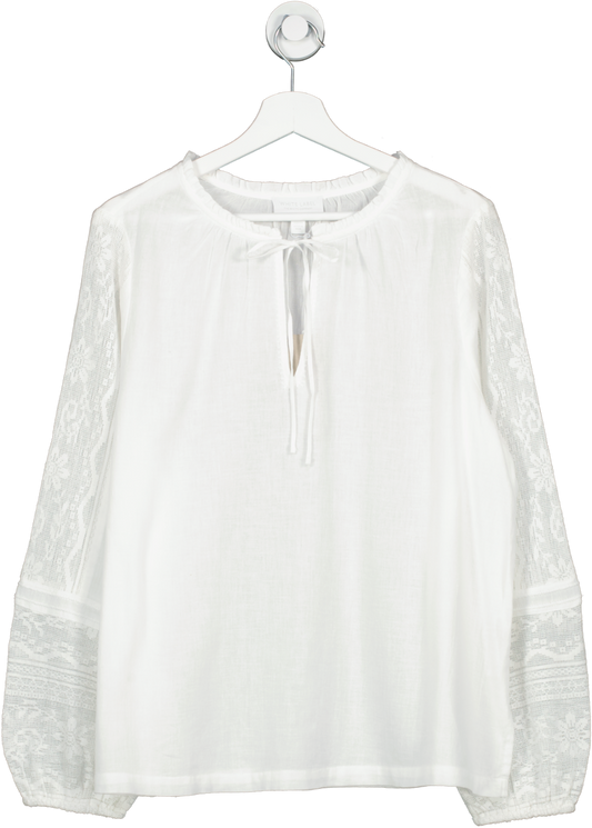 The White Company White Lace Insert Organic Cotton Blouse UK 16
