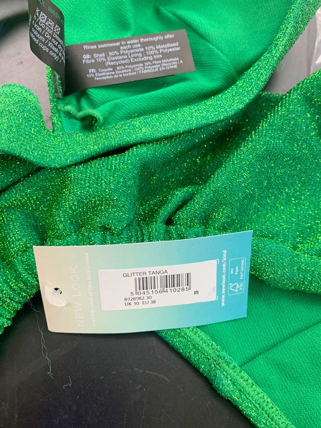 New Look Green Glitter Tanga Bikini Set UK 10