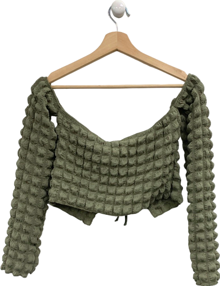 Pretty Little Thing Khaki Popcorn Textured Double Tie Front Off the Shoulder 16