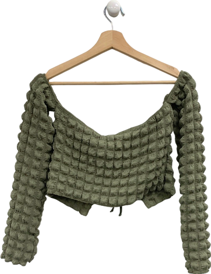 Pretty Little Thing Khaki Popcorn Textured Double Tie Front Off the Shoulder 16