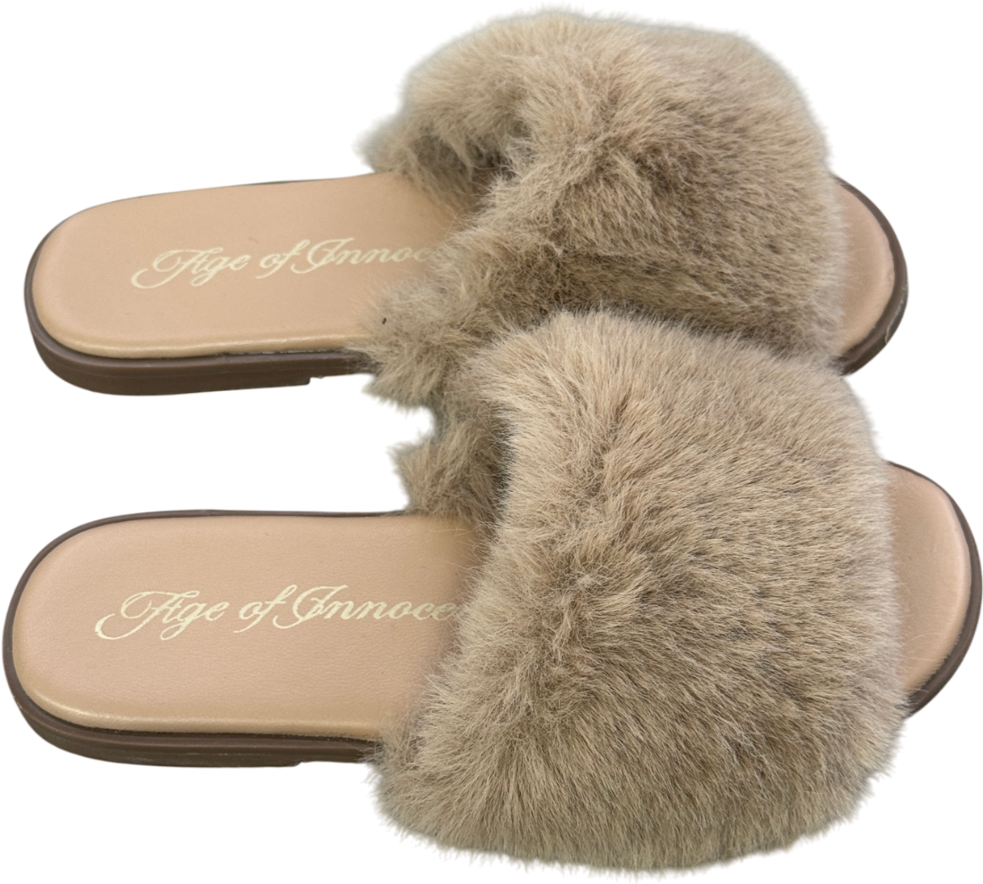 Age of Innocence Nude Rosalie Beige Fur Mules UK 11 EU 29 👼