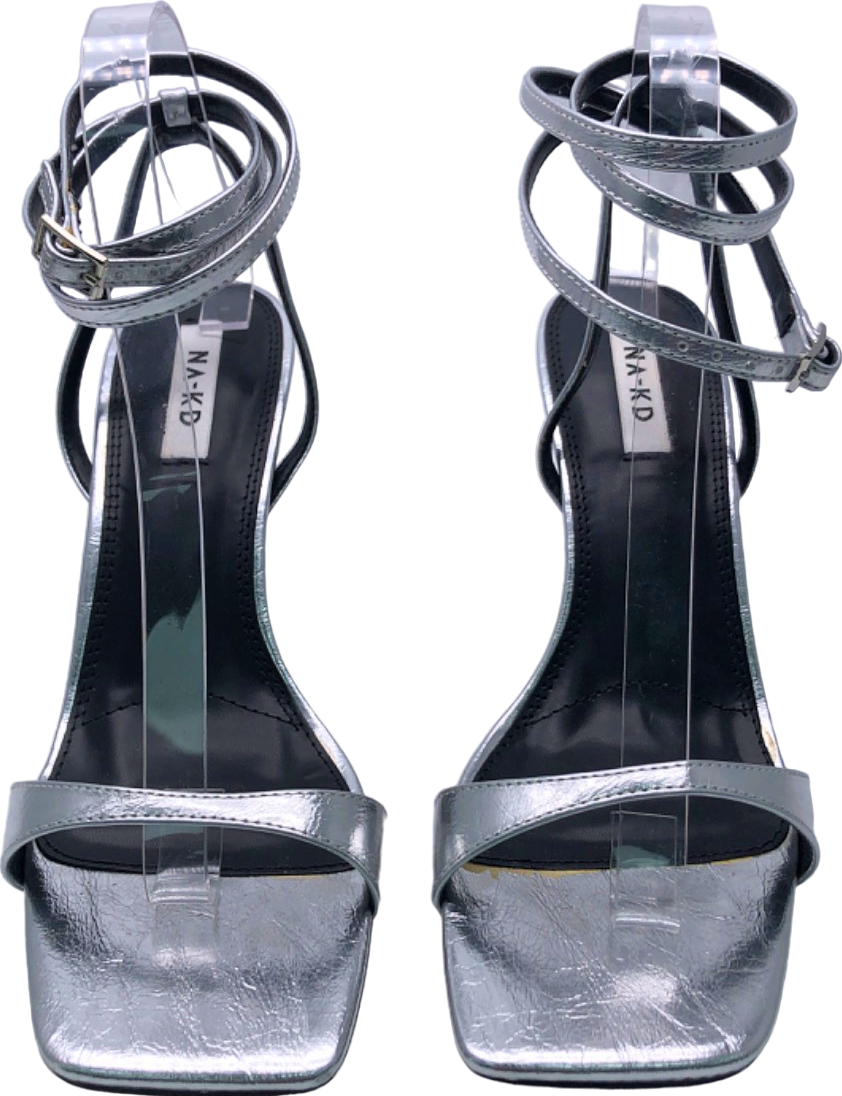 NA-KD Silver Strappy Heeled Sandals UK 7
