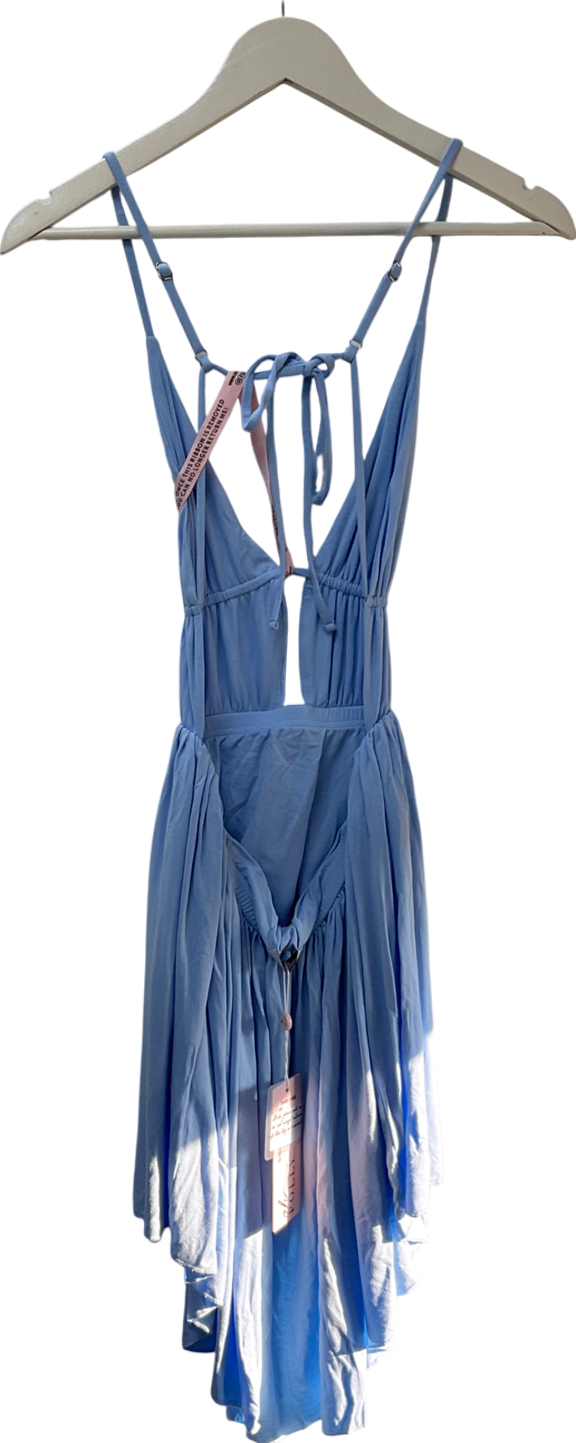 Oh Polly Blue Ruffled Cut-out Halterneck Mini Dress UK 12