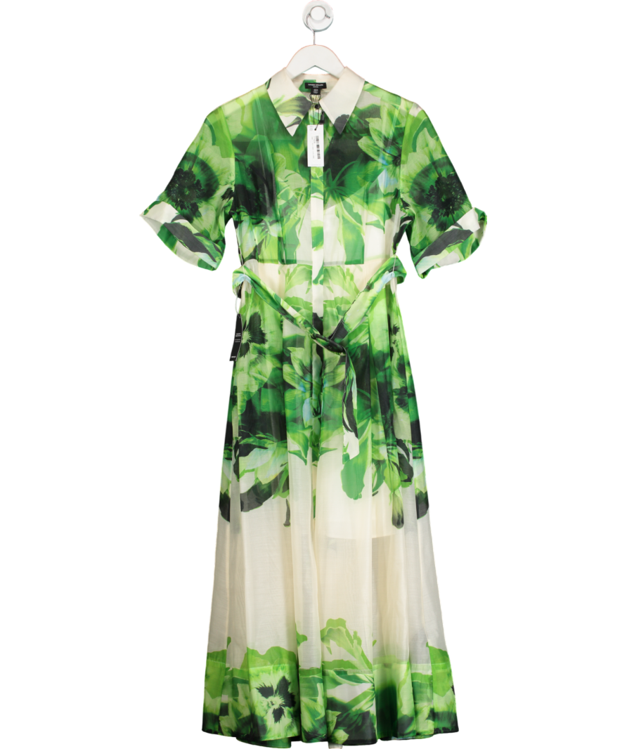 Karen Millen Green Petite Floral Organdie Woven Midi Shirt Dress UK 12