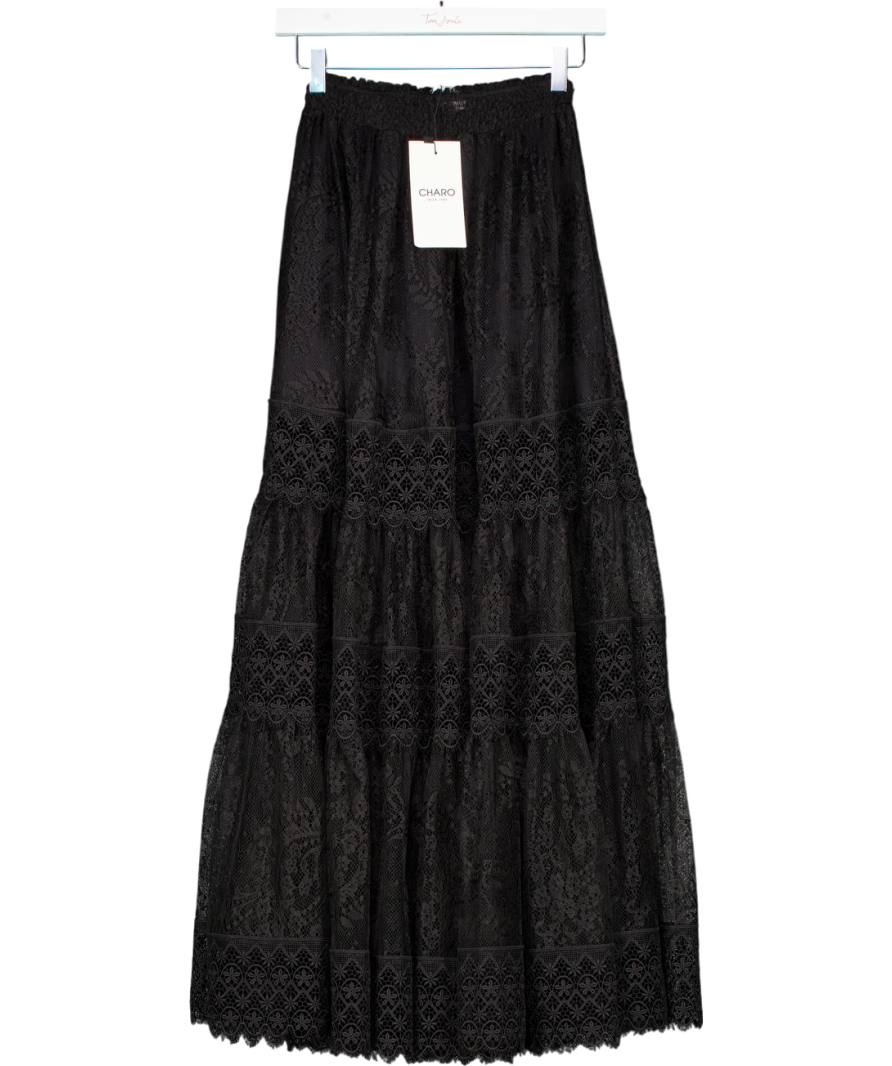 Charo Ruiz Ibiza Black Simet Long Skirt UK S