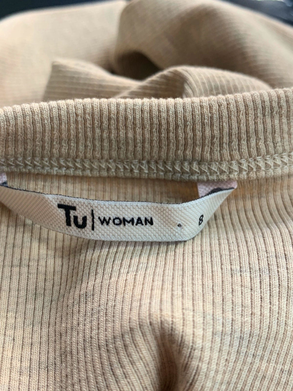 Tu Beige Ribbed Long Sleeve Top UK 8