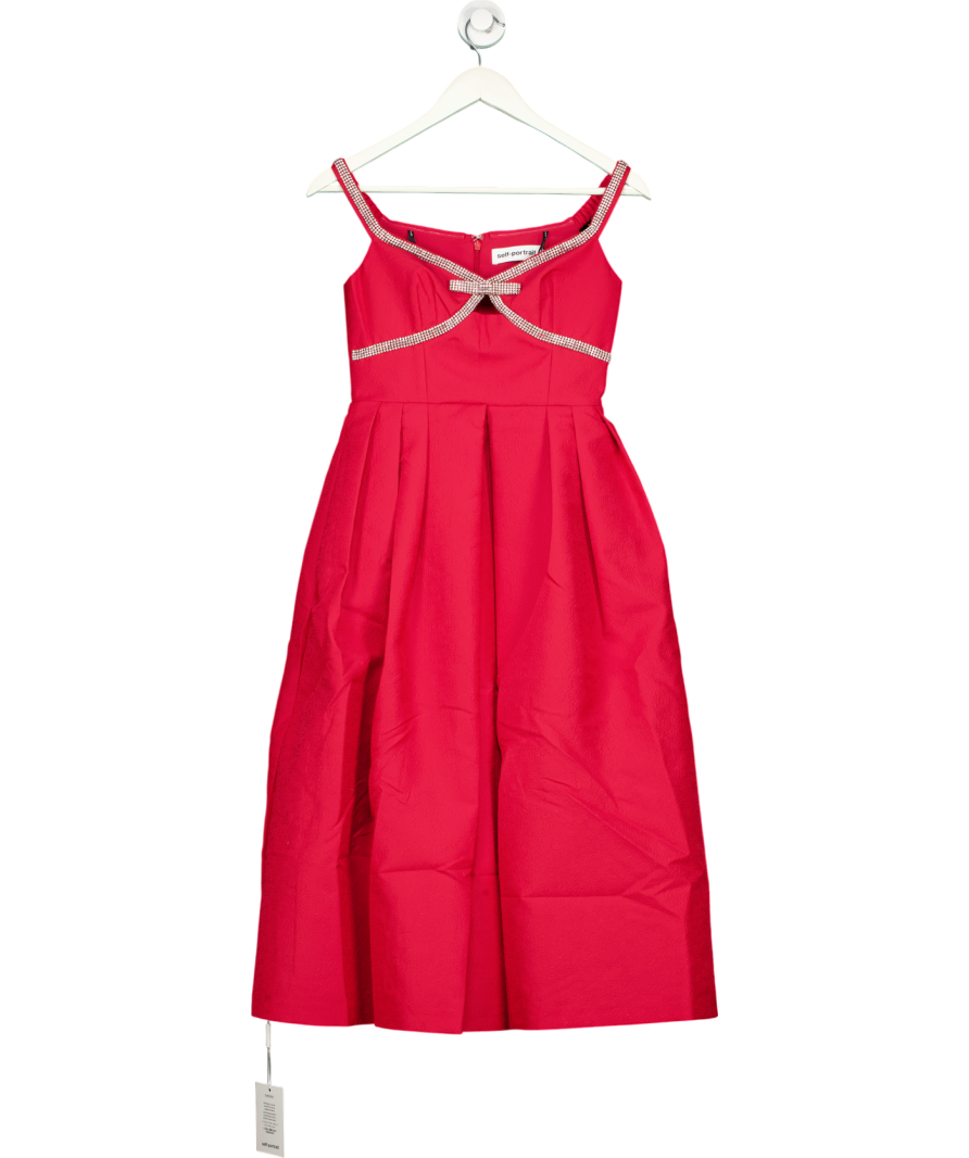SELF PORTRAIT Crystal Bow-embellished Midi Dress In Red UK 4