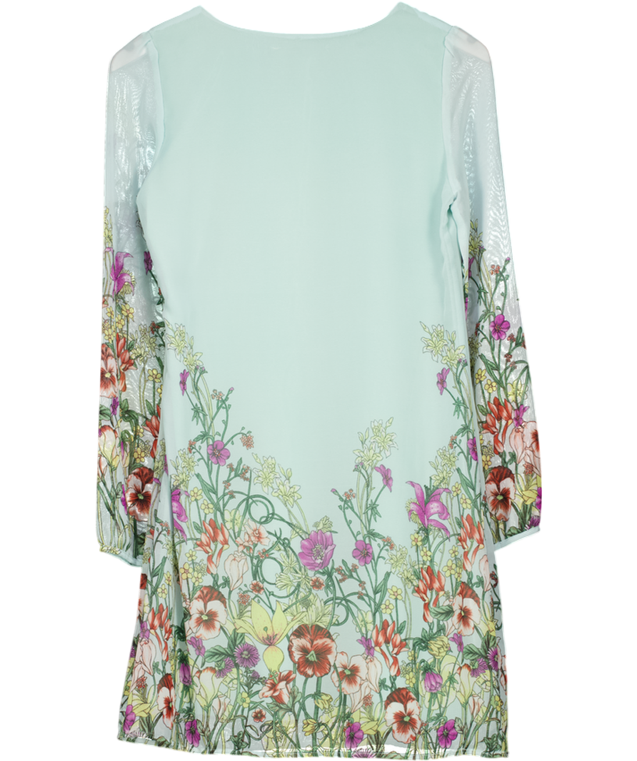 Yumi Aqua Blue Floral Print Long Sleeve Shift Dress UK 8