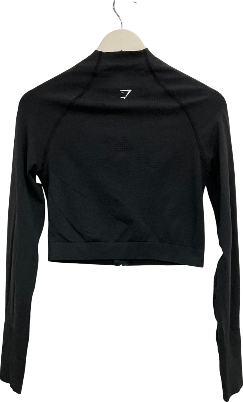 gymshark Black Sweat Seamless Longsleeve Zip Through Cropped Jacket UK XL