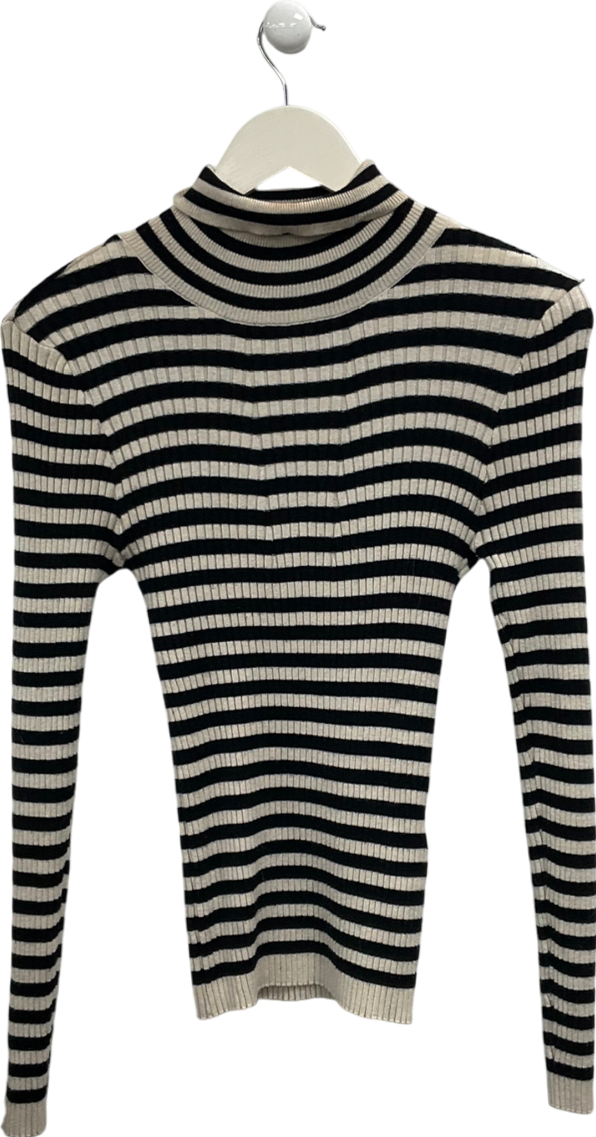 Pieces Black Striped Roll Neck Jumper UK XXL