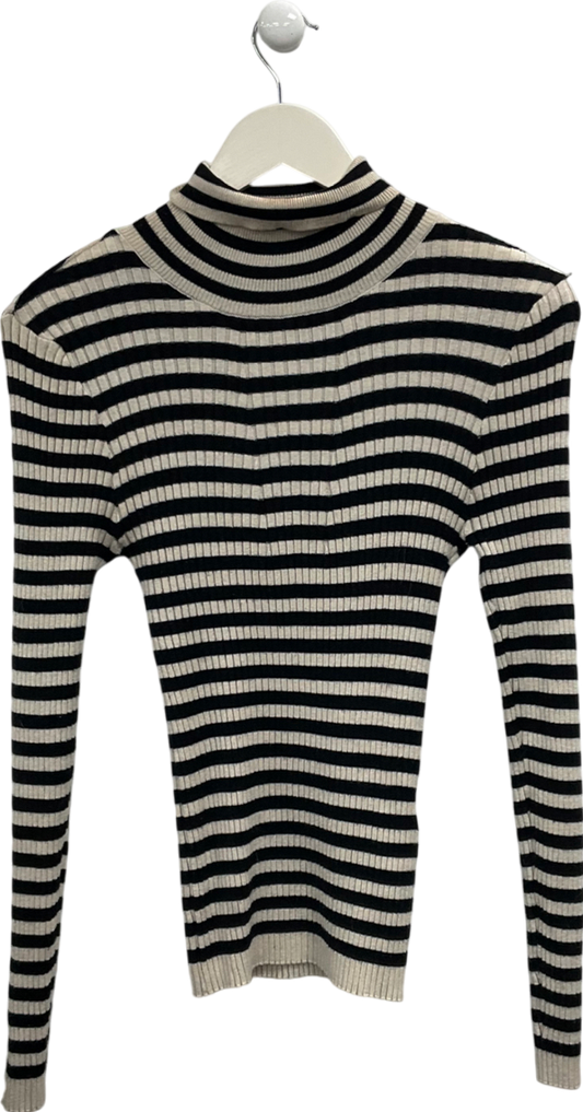 Pieces Black Striped Roll Neck Jumper UK XXL