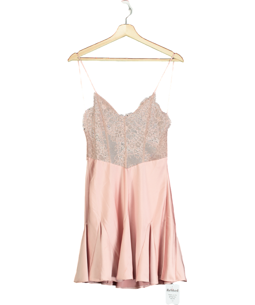 Pink Lace Detail Satin Night Dress UK S