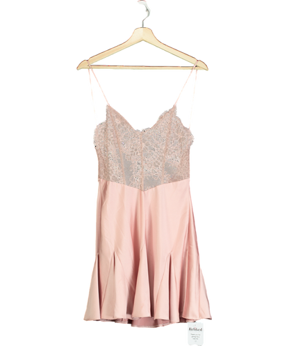 Pink Lace Detail Satin Night Dress UK S