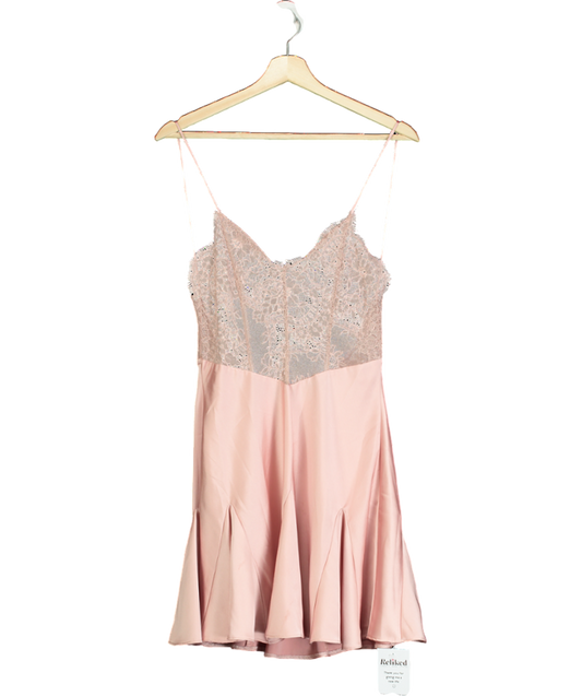 Pink Lace Detail Satin Night Dress UK S