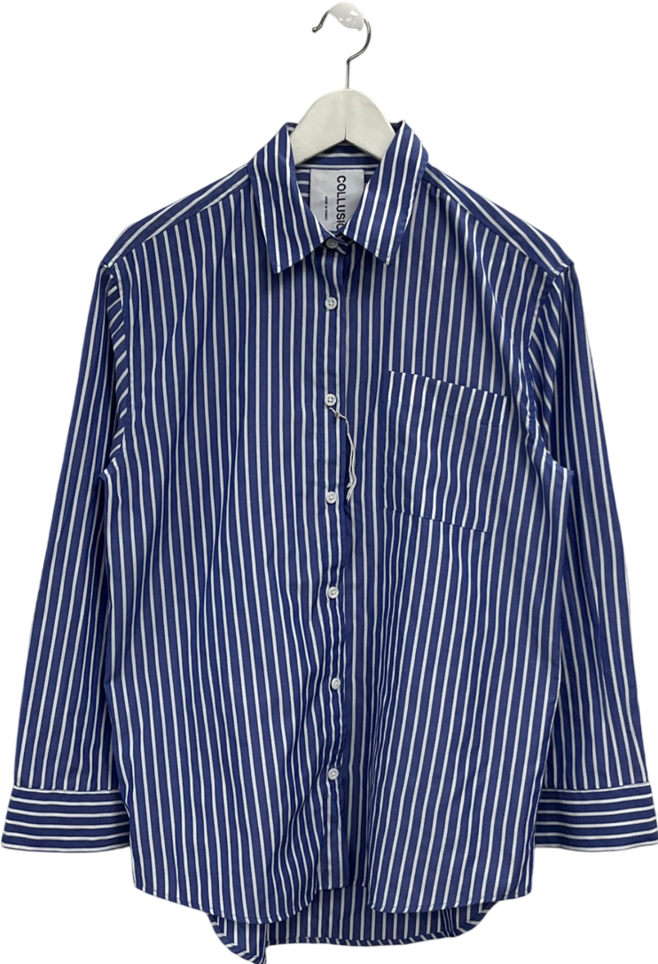 Collusion Blue Oversized Shirt In Navy Stripe UK 8