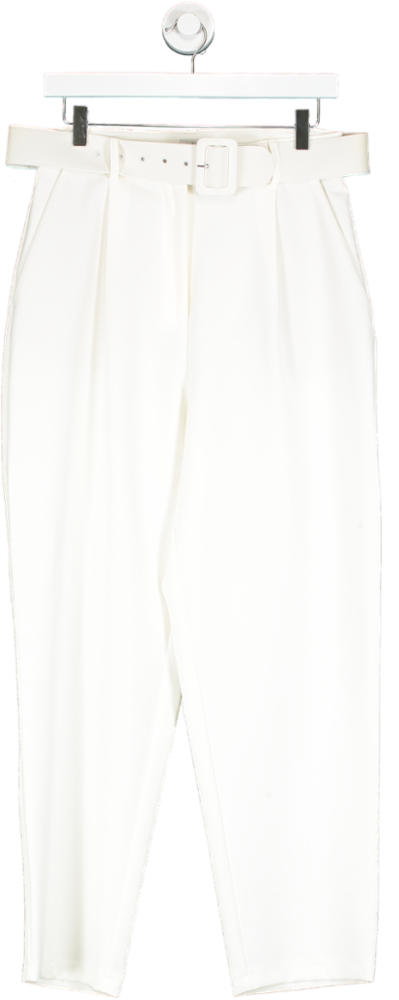 Oh Polly Cream Tailor To You Belted High Waisted Trousers UK 12