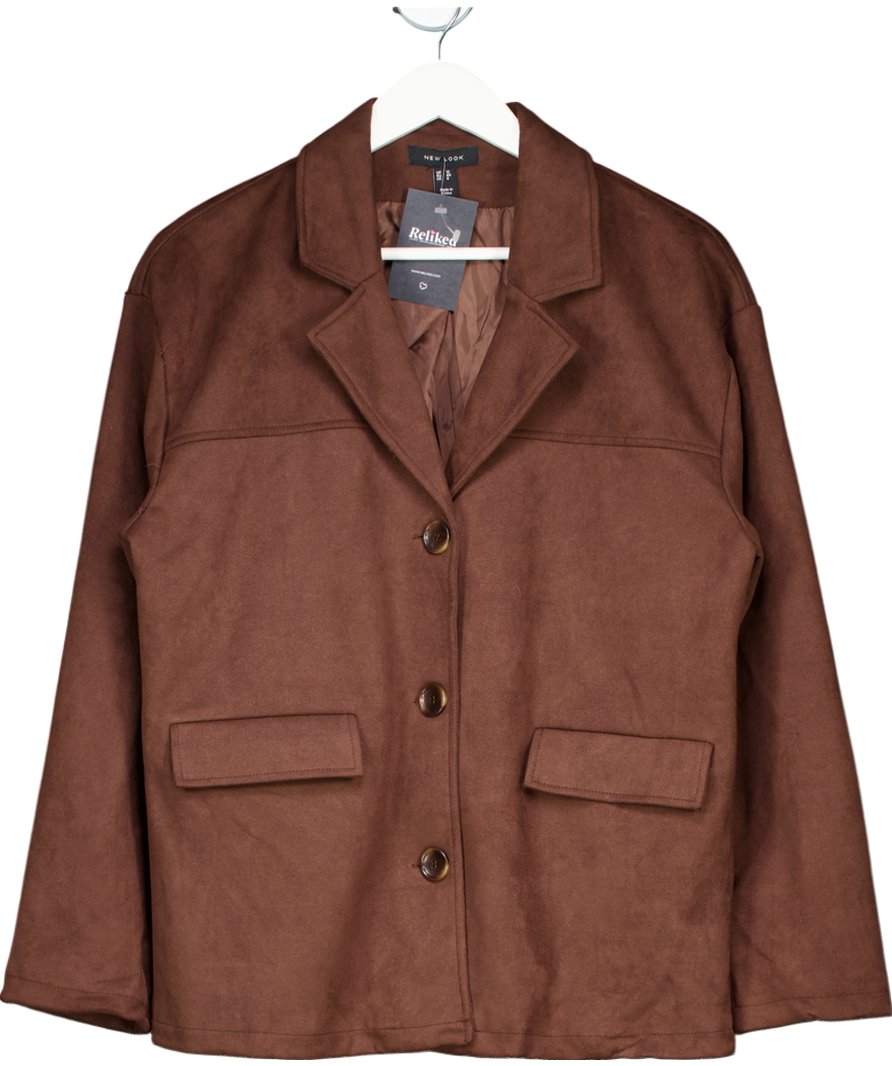 New Look Brown Faux Suede Button Up Jacket UK 12
