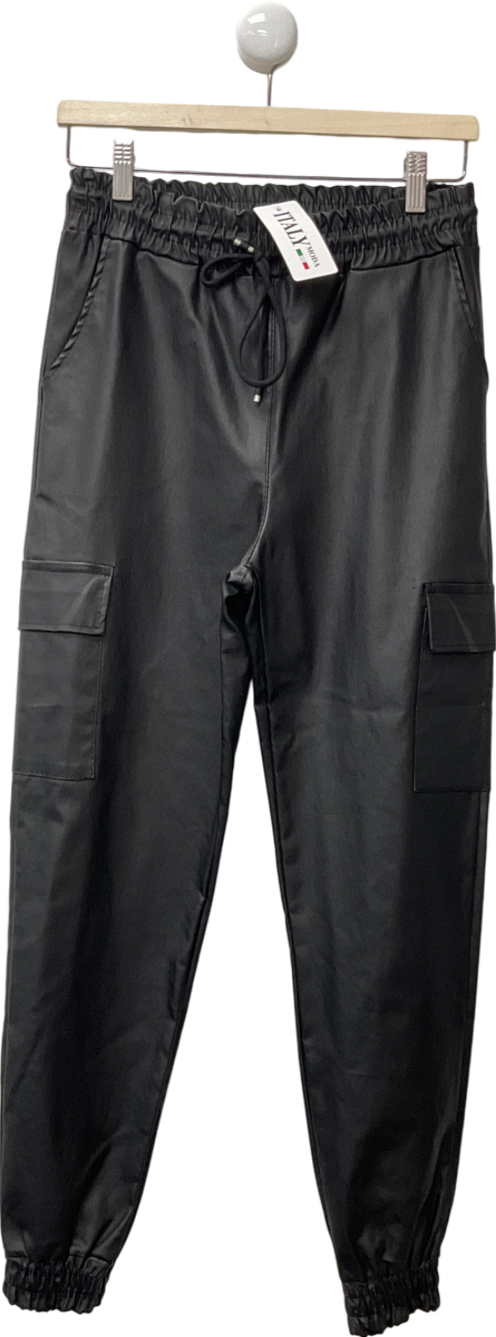 DKK Black Faux Leather Cargo Trousers UK 8