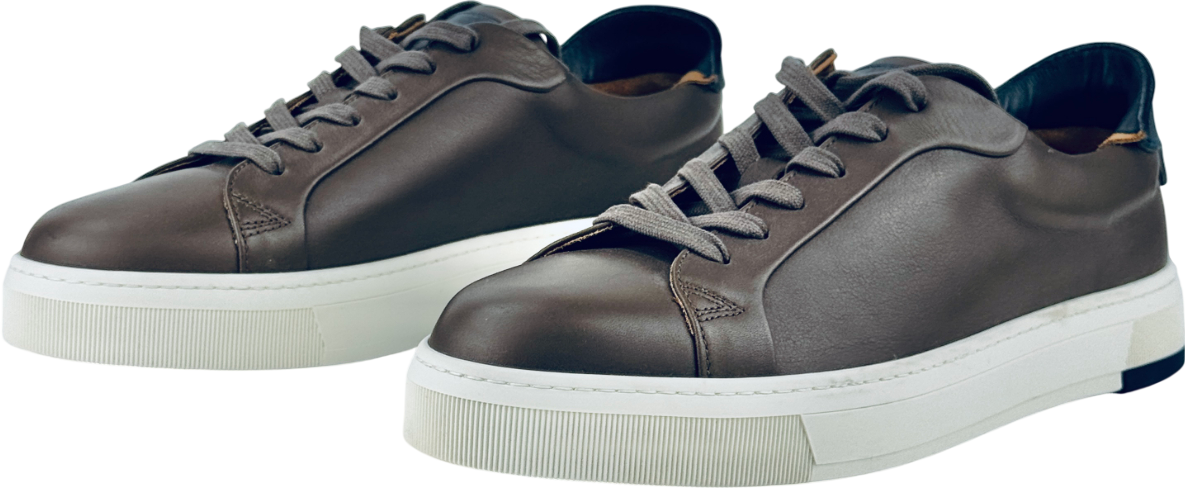 VYN SWITZERLAND Luxury Brown Italian Leather Classic Lace Up Trainers UK 10 EU 44 👞