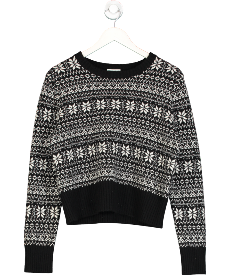 LILYSILK Black 100% Cashmere Fairisle Jumper UK M