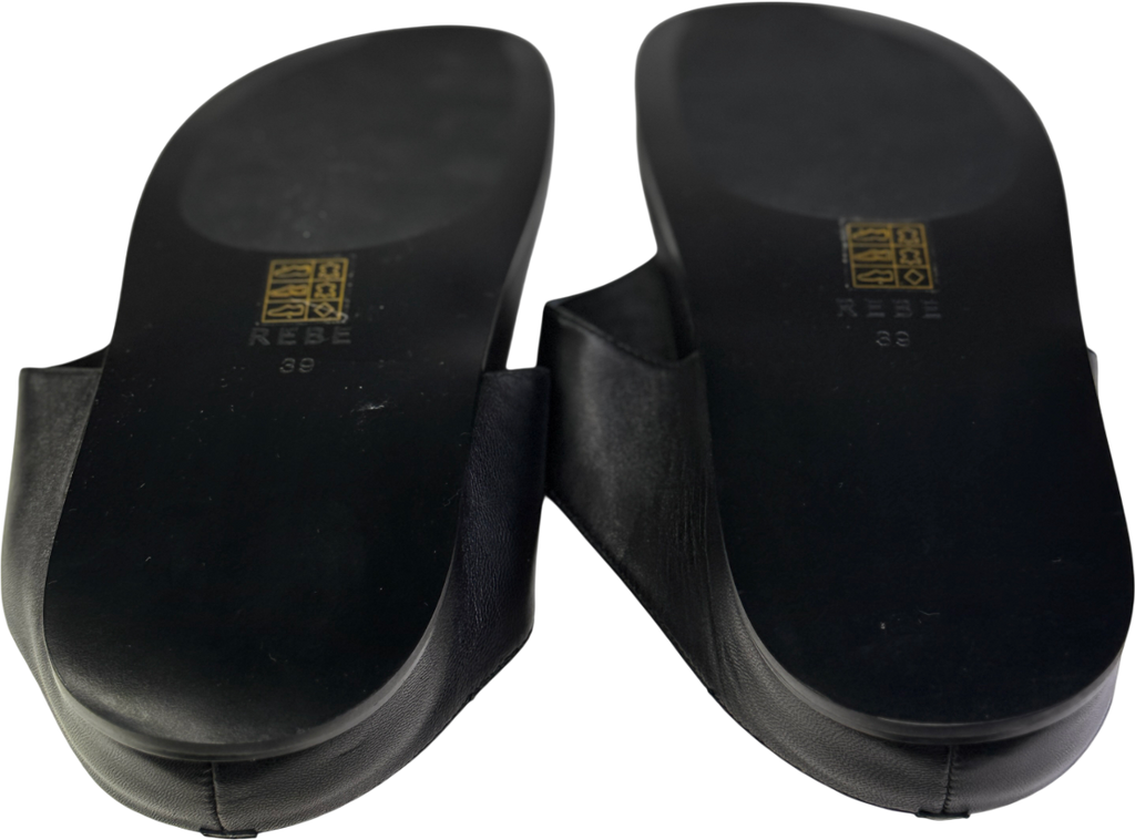REBE Black Leather Footbed Antonia Slide Sandal UK 6 EU 39 👠