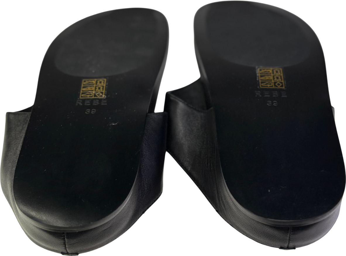 REBE Black Leather Footbed Antonia Slide Sandal UK 6 EU 39 👠