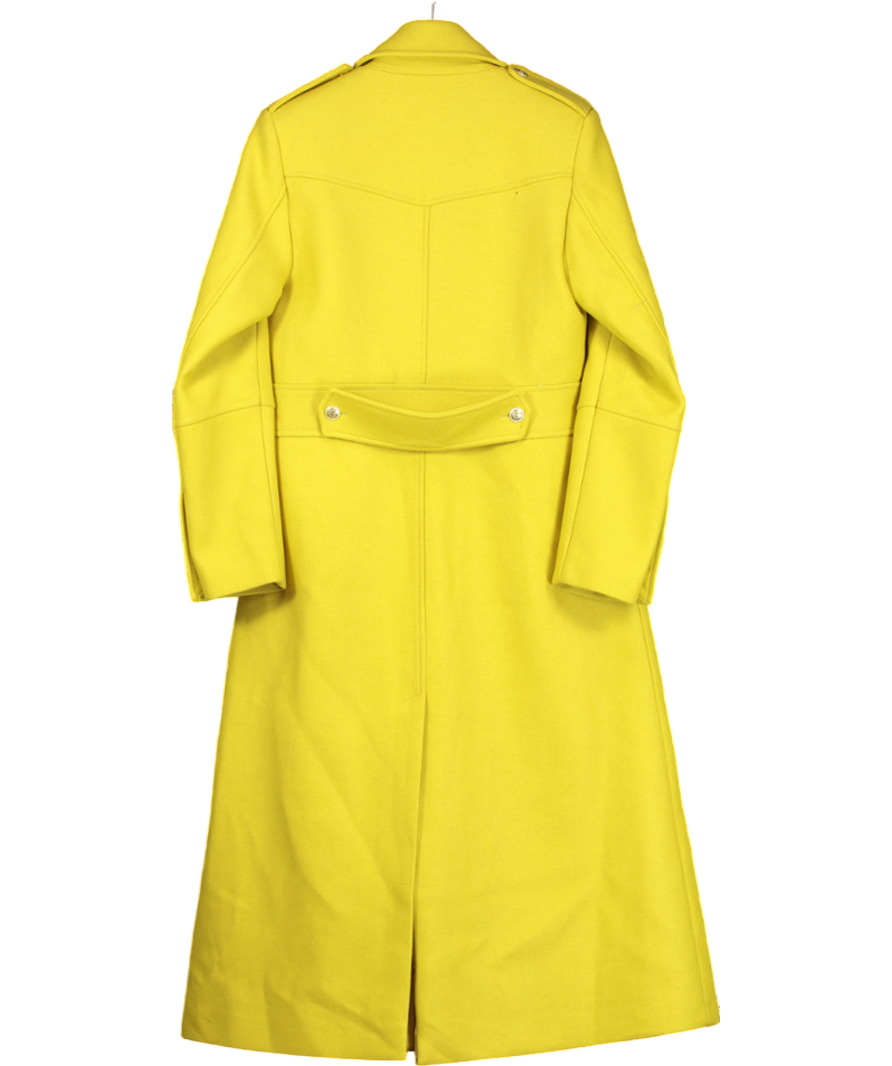 Karen Millen Chartreuse Premium Italian Manteco Wool Military Double Breasted Tailored Midi Coat UK 10