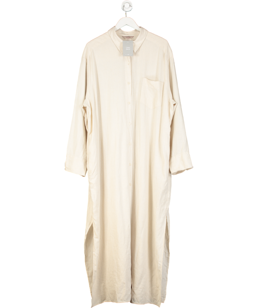 H&M Beige Linen-blend Shirt Dress UK XL