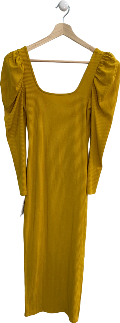 Topshop Yellow Ribbed Puff Sleeve Mini Dress UK 10