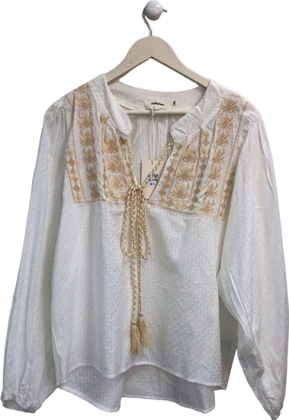 Jubylee White Embroidered Boho Blouse UK M/L