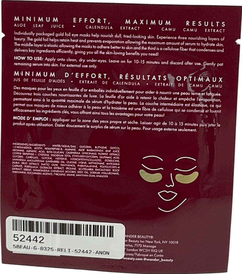 Wander Beauty Baggage Claim Gold Eye Mask 1 pair