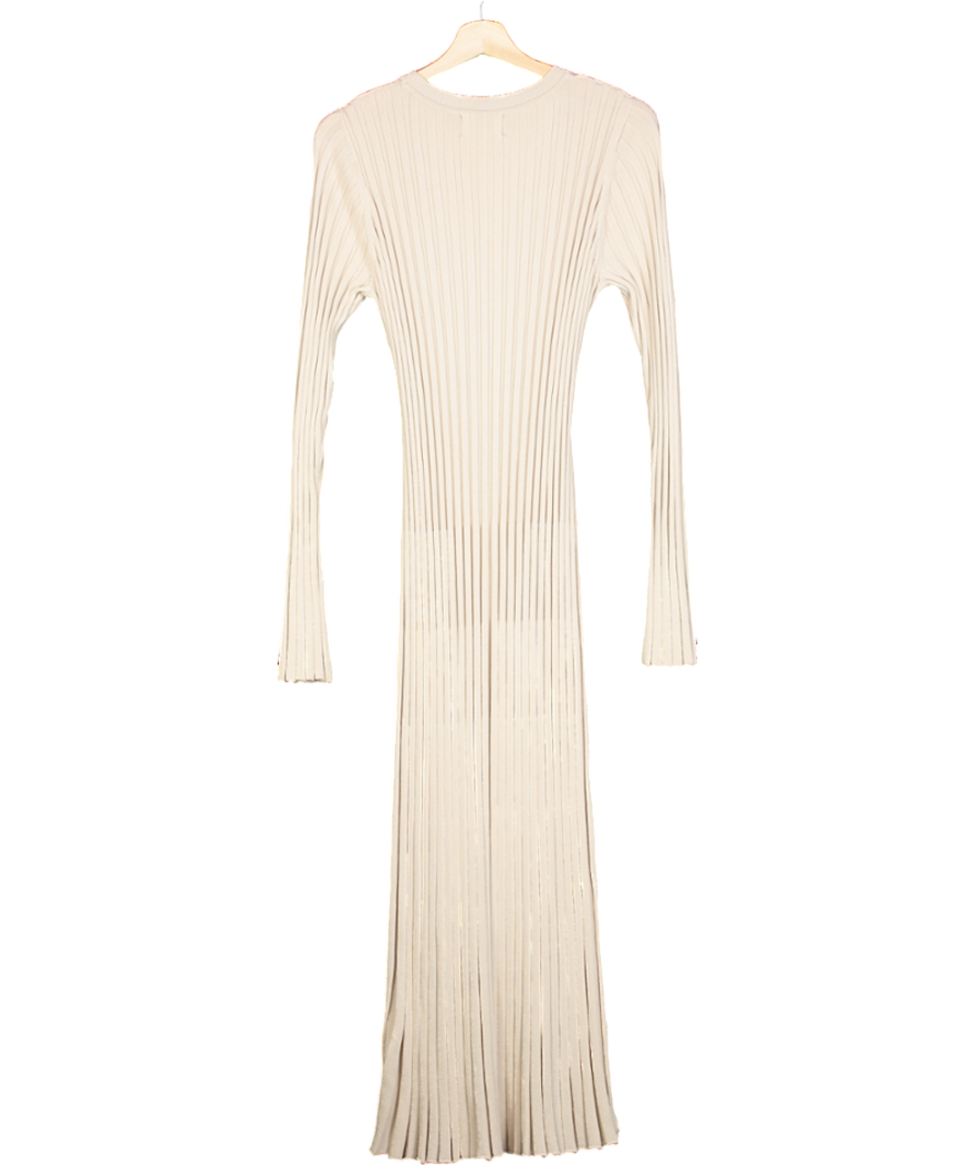 DISSH Beige Ada Long Sleeve Ribbed Maxi Dress UK S